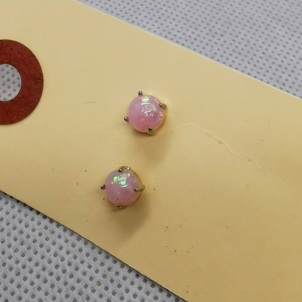 Tiny Pink Opal Stud Earrings